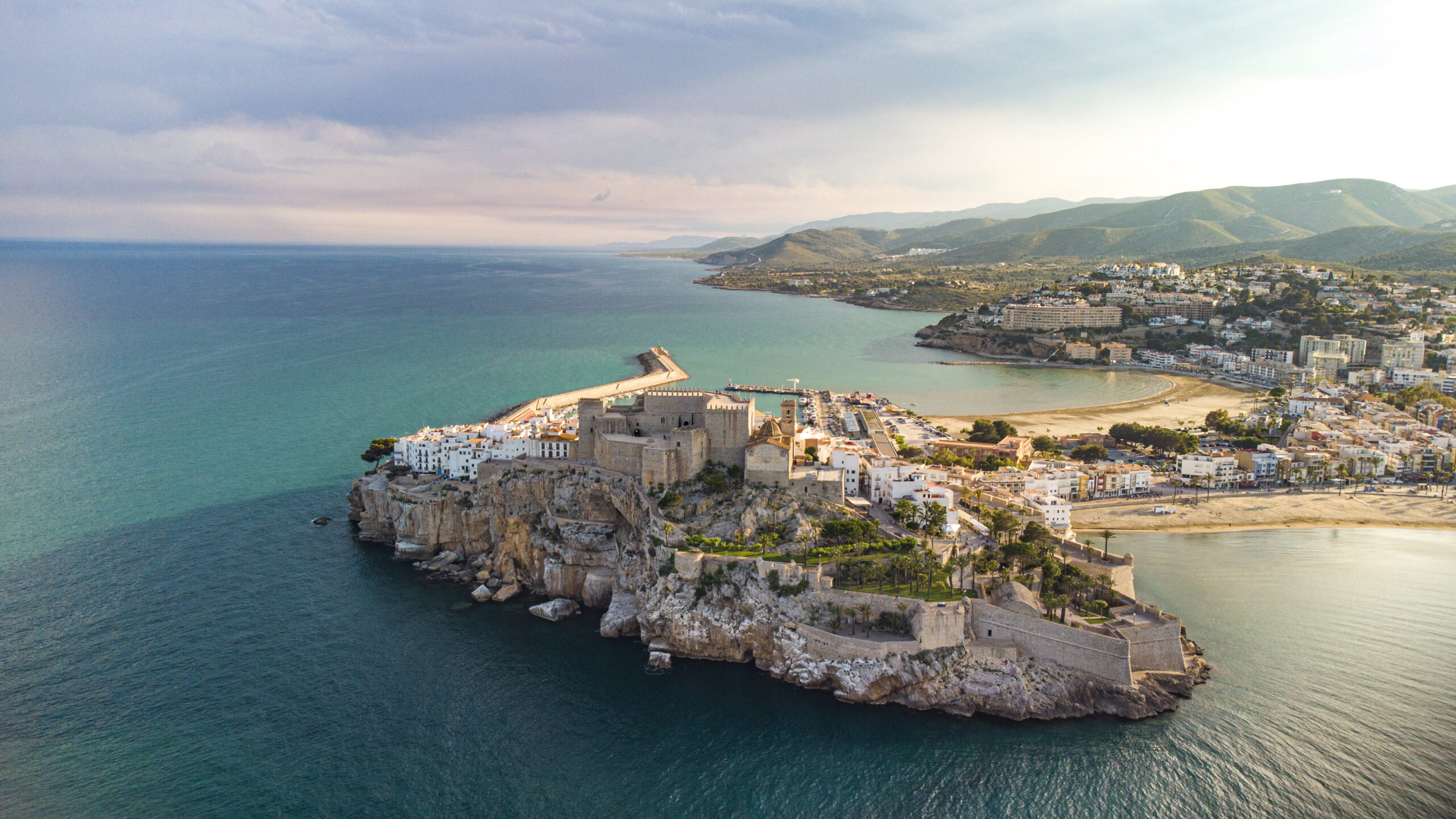 An aerial shot from Peniscola, Spain, Back Castle