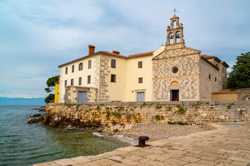 Monastery in Glavotok port , Krk Island , Croatia