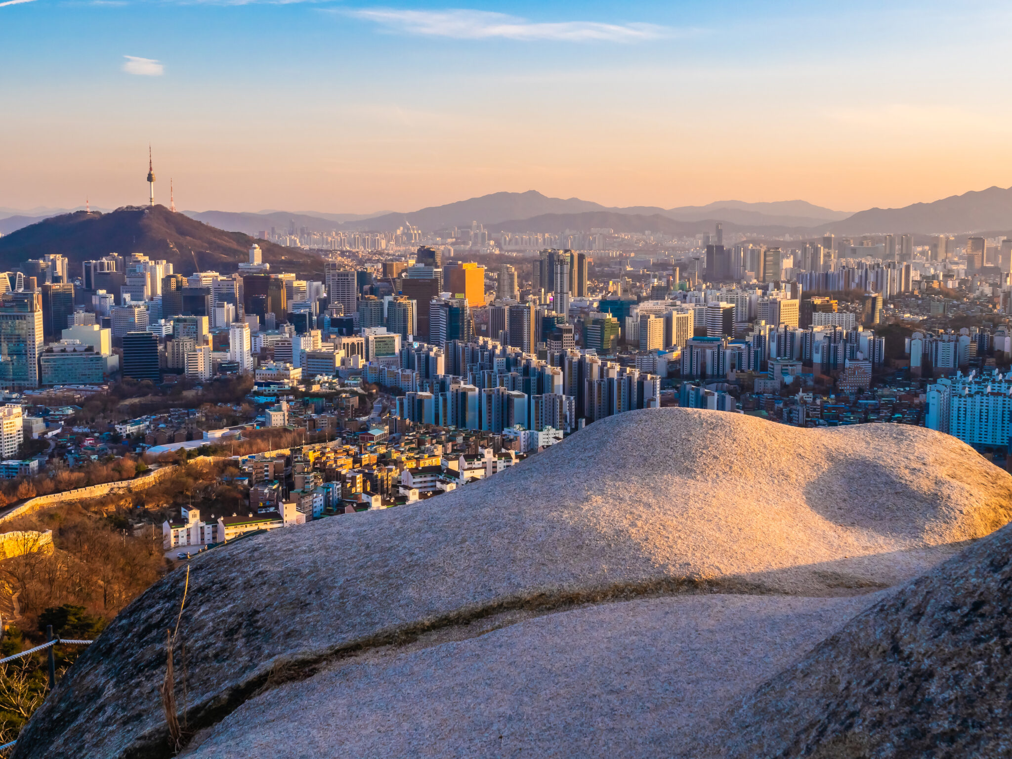 Beautiful Architecture building cityscape with tower in Seoul city South Korea