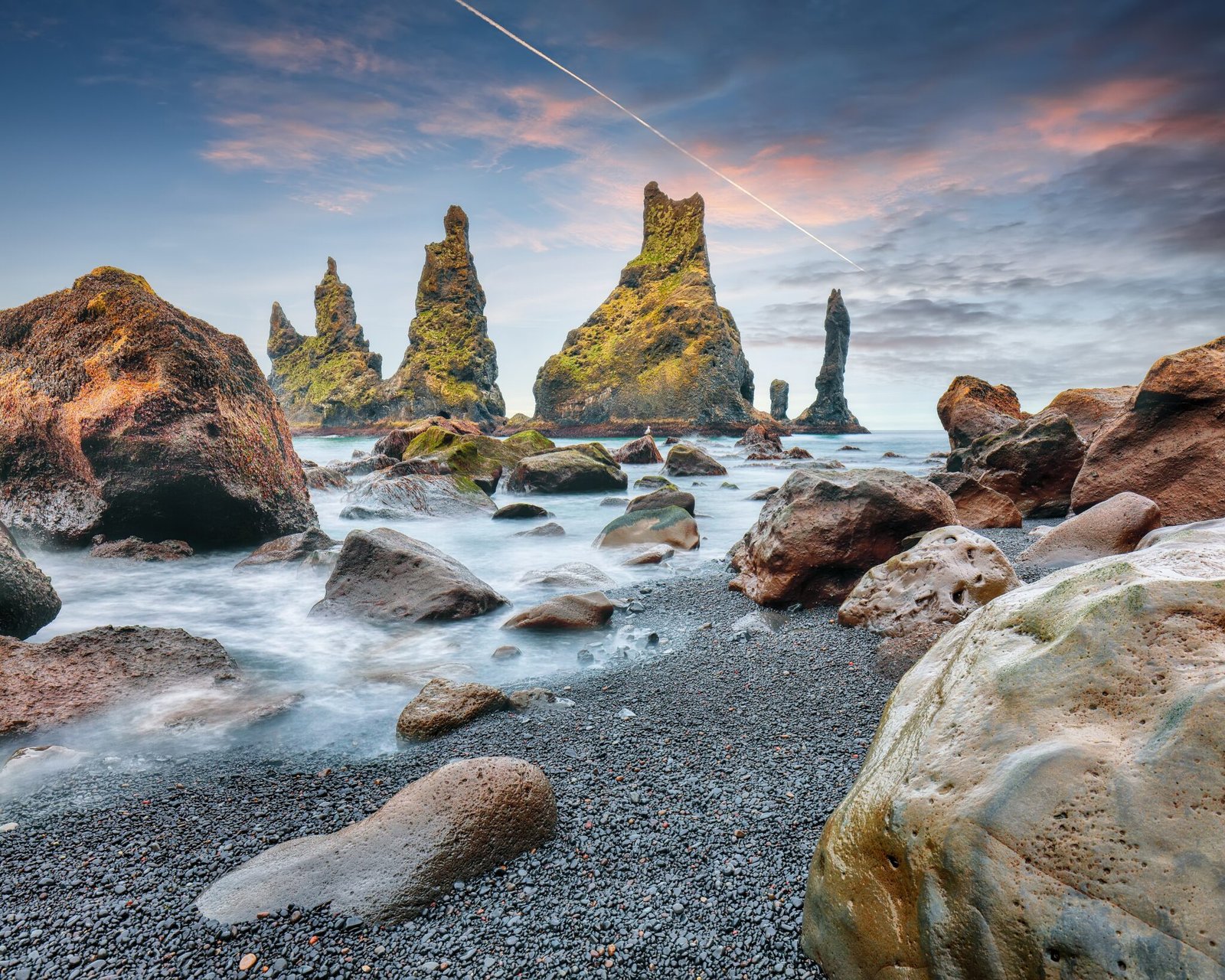 Breathtaking view of rock formations Troll Toes on Black beach Reynisfjara near the village of Vik. Location: Reynisfjara Beach, Vik Village, Iceland (Sudurland), Europe