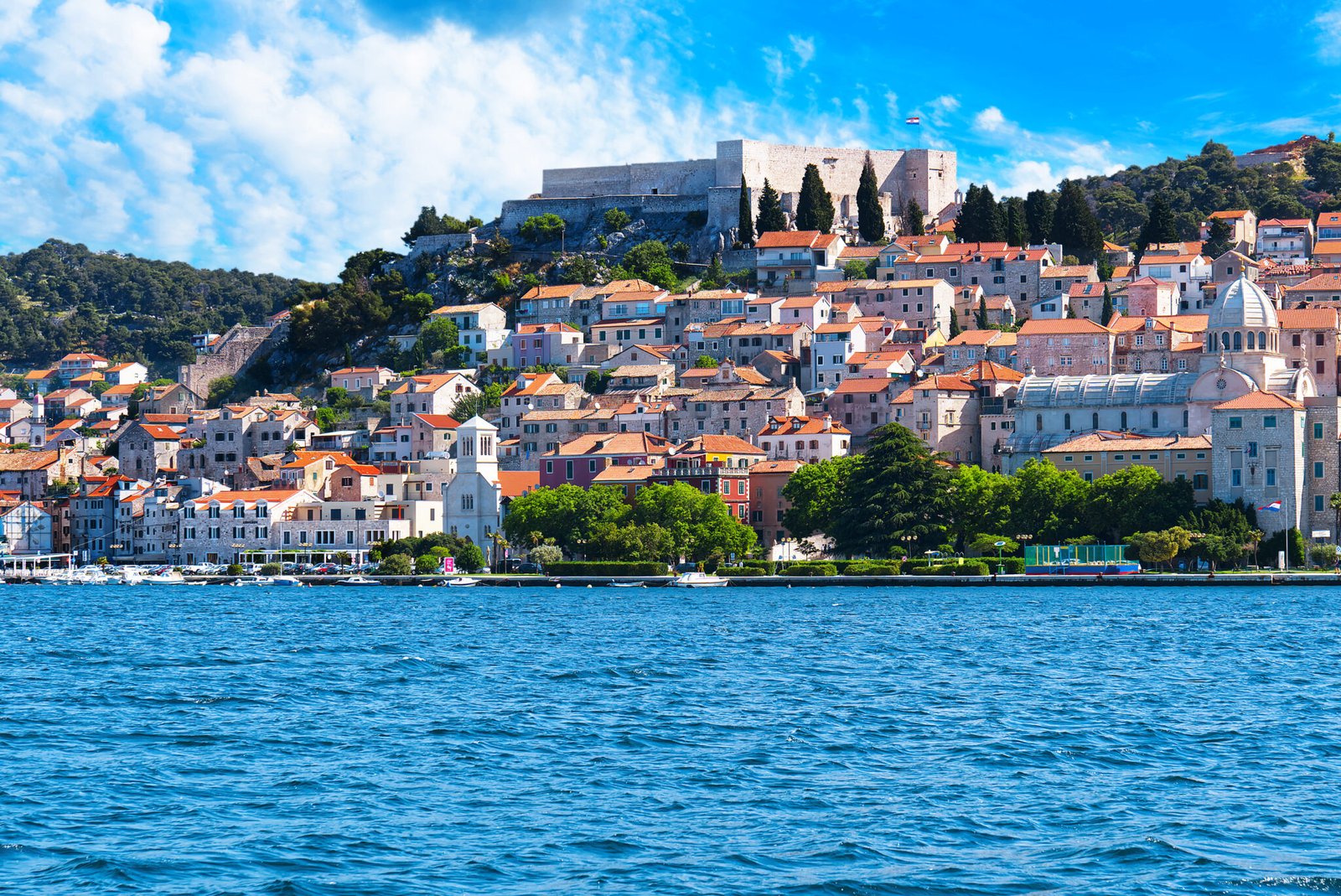 Sibenik, Croatia. UNESCO city of Sibenik architecture and coastline, Dalmatia, Croatia. Colorful historic town.