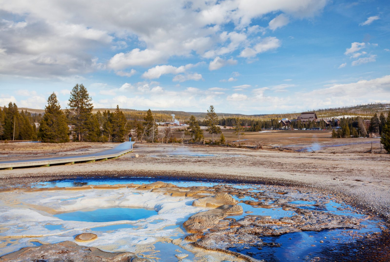 Inspiring natural background. Pools and  geysers  fields  in Yellowstone National Park, USA.