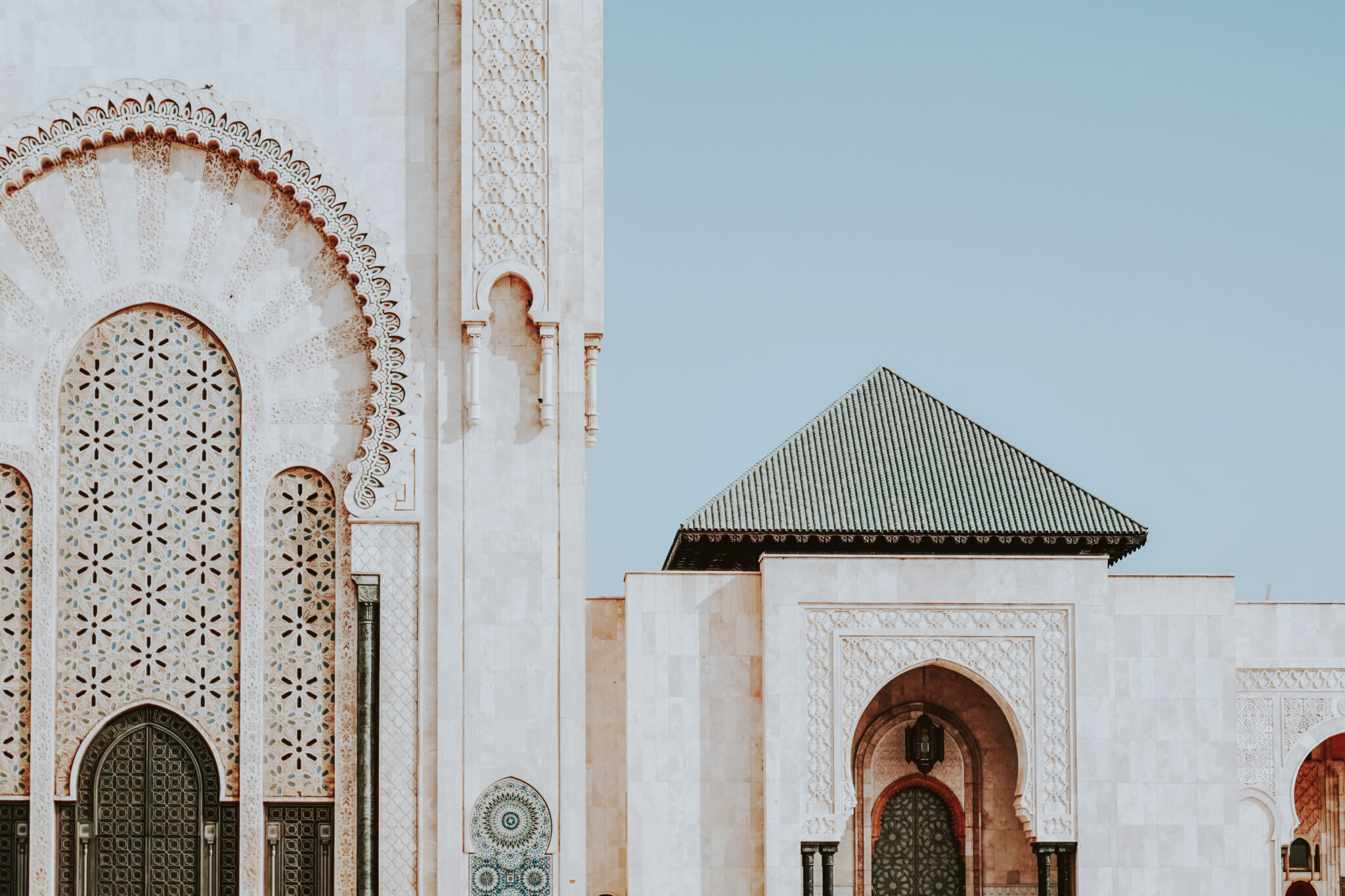 White mosque in Casablanca, Morocco, vivid tone
